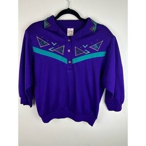 VINTAGE Graff Petite Royal Purple 80's Short Sleeve Sweater